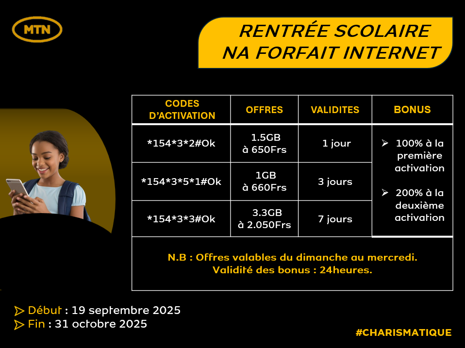 PROMO RENTREE SCOLAIRE NA FORFAIT INTERNET – MTN Congo